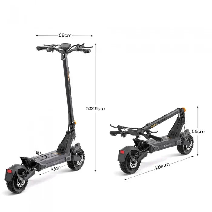 Jednosilnikowa składana hulajnoga elektryczna Ausom L2 Max, silnik 1000W, 50km/h, bateria 48V 20,8Ah, opony bezdętkowe 10x3 cali