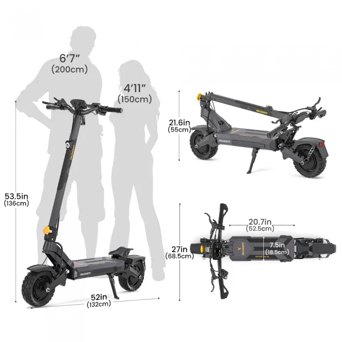 Składana hulajnoga elektryczna Ausom DT2 Pro, 2*1100W, 68km/h, bateria 52V 23,4Ah, wykorzystuje technologię podwozia lotniczego