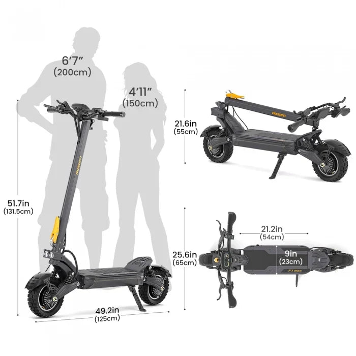 Składana hulajnoga elektryczna Ausom F1 Max, silnik 2*1400W, bateria 60V 20,8Ah, opony 10x3,0 cali, maks. prędkość 72 km/h