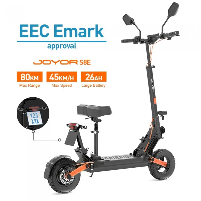 Składana hulajnoga elektryczna JOYOR S8E, silnik 800W, bateria 48V 26AH, opony 10-calowe, 45km/h, 80km, wyświetlacz NFC - Czarny